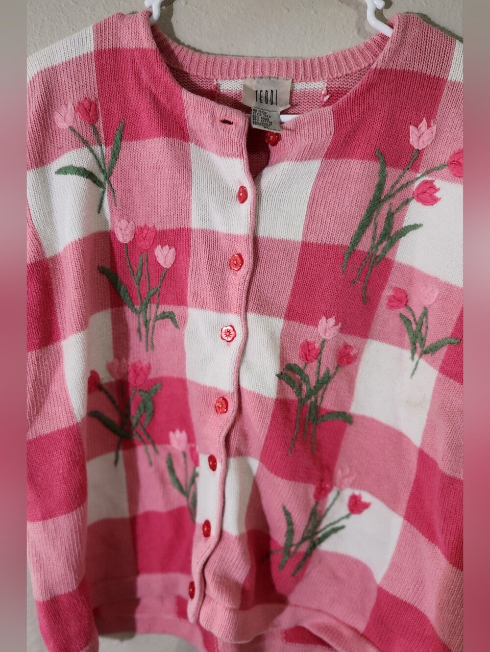 Vintage Teddi Embroidered Knit Short Sleeve Button Down Sweater Top XL - Picture 4 of 9